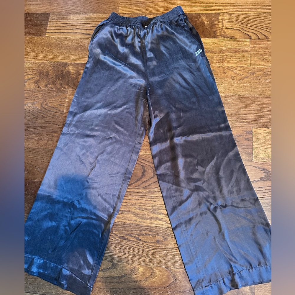 Kith wide leg silky pants with logo brown size S